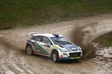 Sveta tepe, Hırvatistan - 25 Kasım 2018. 9 ralli Santa Domenica göster. Juraj Sebalj ve Ivan Hyundai i20 R5 içinde yarış Pogacic kimden Hırvatistan.