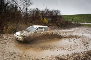 Sveta tepe, Hırvatistan - 25 Kasım 2018. 9 ralli Santa Domenica göster. Istvan Mosoni ve Erika Suzuki Swift GTI racing Toth kimden Macaristan.