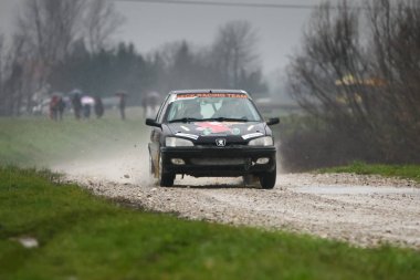 Sveta tepe, Hırvatistan - 25 Kasım 2018. 9 ralli Santa Domenica göster. Andrea Meroi ve İtalya'dan Paolo Guido Peugeot 106 yarış Meroi.