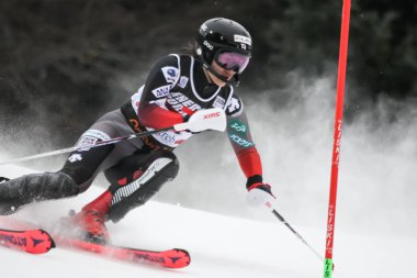Zagreb, Hırvatistan - 5 Ocak 2019: Japonya 'dan Asa Ando, Hırvatistan' ın başkenti Zagreb 'de düzenlenen Audi Fis Alpine Dünya Kayak Şampiyonası Bayanlar Slalom, Kar Kraliçesi Kupası 2019' da yarıştı..