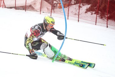 Zagreb, Hırvatistan - 6 Ocak 2019: Bolivyalı Simon Breitfuss Kammerlander Audi Fis Alpine Alpine Kayak Dünya Kupası Erkekler Slalom, Kar Kraliçesi Kupası 2019 Zagreb, Hırvatistan 'da düzenlendi..
