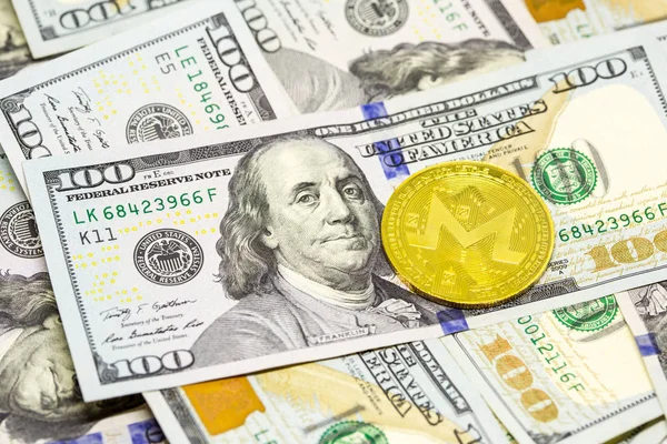 Cryptocurrency displayed on dollar bills — Stock Photo, Image