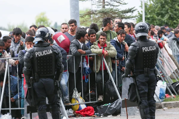 Refugiados sirios en la frontera eslovena — Foto de Stock