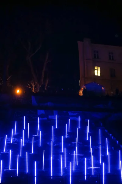 Záhřeb Chorvatsko Března 2018 Festival Světel Nainstalované Barevné Neonové Lampy — Stock fotografie