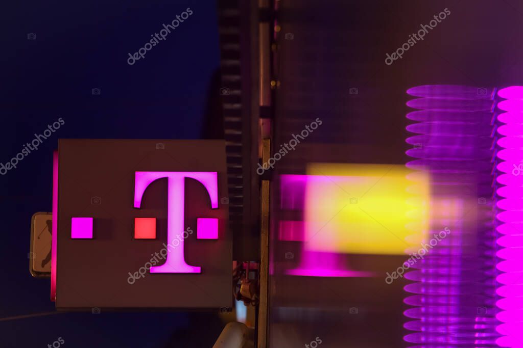Zagreb, Croatia - 19 March, 2017 : T Com sign outside of the shop in downtown of Zagreb, Croatia.