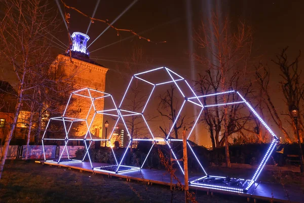 Zagreb Kroatien März 2019 Lichterfest Zagreb Kroatien Leuchtende Bausechsecke Der — Stockfoto