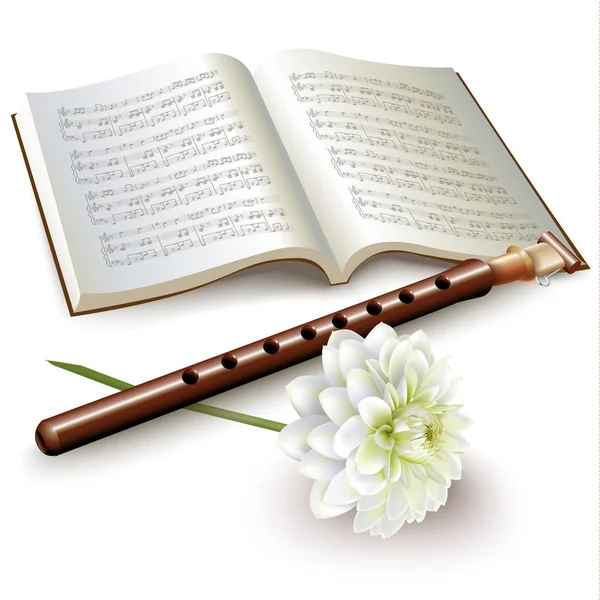 Музичний Фоновий Серіал Традиційна Вірменська Флейта Хризантемою Музичними Нотами Ізольована — стоковий вектор