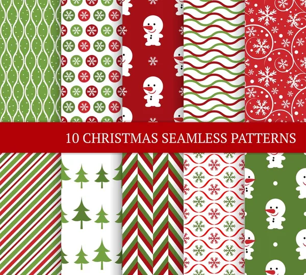 Ten Christmas Different Seamless Patterns Xmas Endless Texture Wallpaper Web — Stock Vector