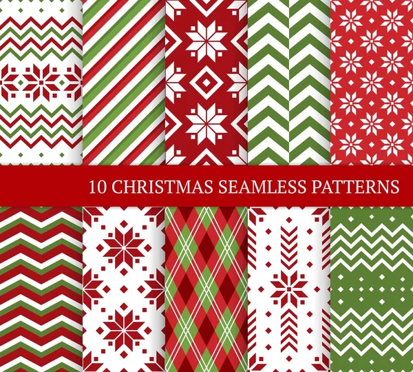 Tien Kerst Naadloze Kruisbare Xmas Eindeloze Textuur Voor Wallpaper Achtergrond — Stockvector