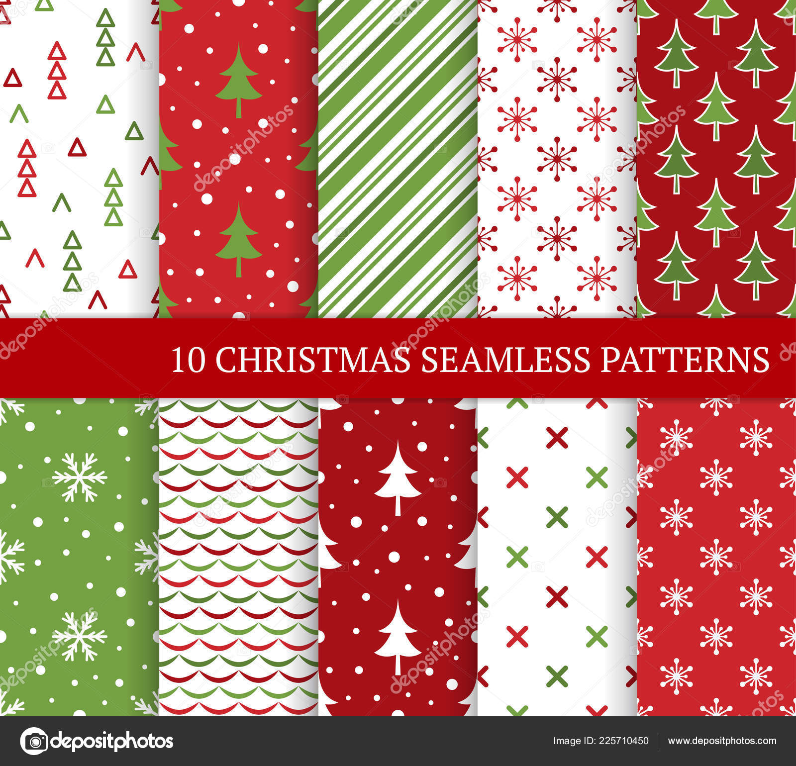 Ten Christmas Different Seamless Patterns Xmas Endless Texture Wallpaper Web Stock Vector C Portarefortuna