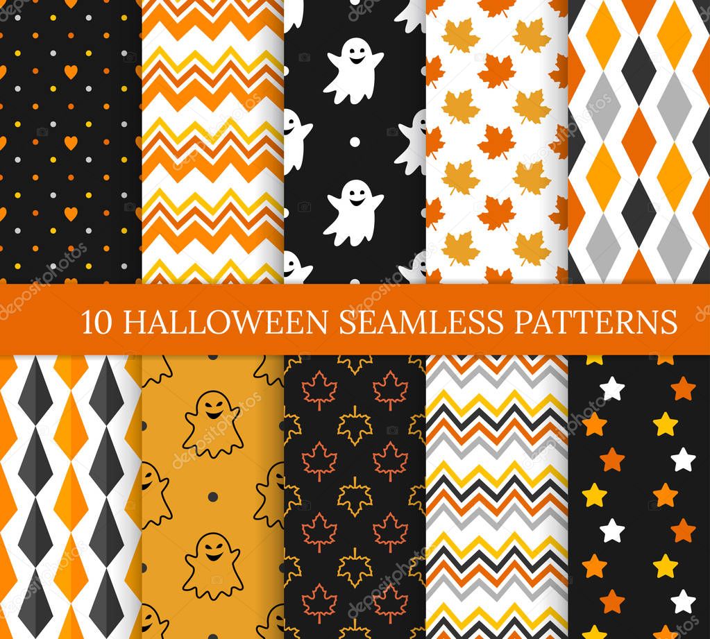 Ten Halloween different seamless patterns. 
