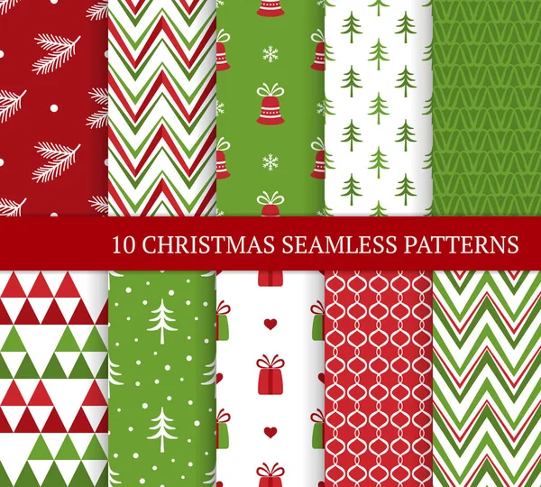 Zehn verschiedene nahtlose Weihnachtsmuster. Weihnachten endlose Textur Stockillustration