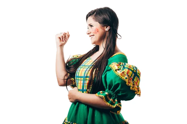 Бразильская Женщина Танцует Носит Типичную Одежду Festa Junina — стоковое фото