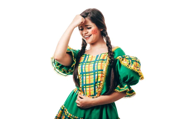 Kobieta Brazylijski Taniec Ubraniach Typowe Dla Festa Junina — Zdjęcie stockowe