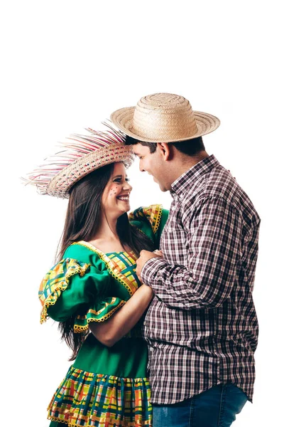 Jonge Braziliaanse Paar Typische Kleding Dragen Voor Festa Junina — Stockfoto