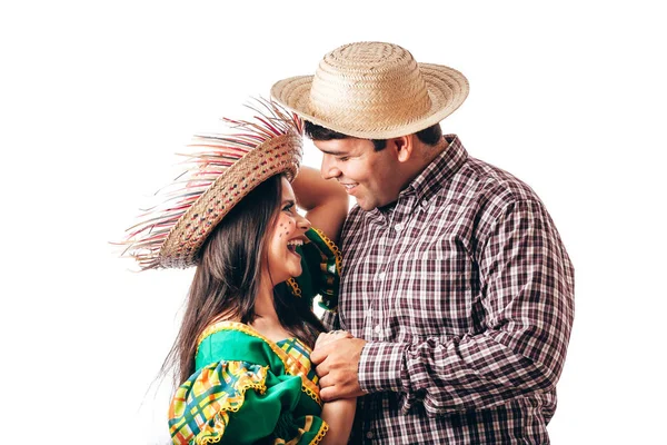 Jonge Braziliaanse Paar Typische Kleding Dragen Voor Festa Junina — Stockfoto