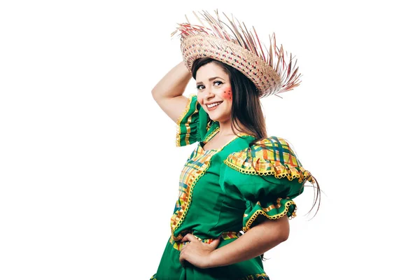 Brazylijka Typowym Ubraniu Dla Festa Junina — Zdjęcie stockowe