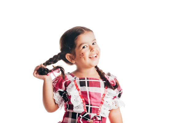 Gadis Kecil Mengenakan Pakaian Tradisional Untuk Festival Juni Terisolasi Latar — Stok Foto