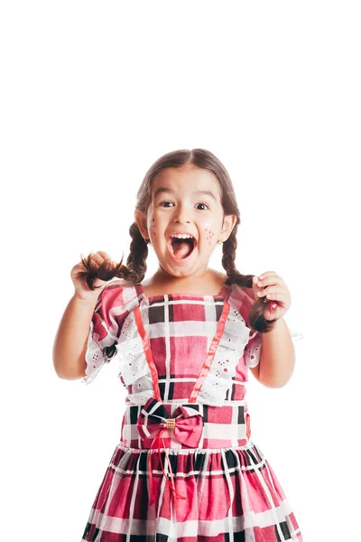 Niña Vestida Con Ropa Tradicional Para Festival Junio Aislada Sobre —  Fotos de Stock