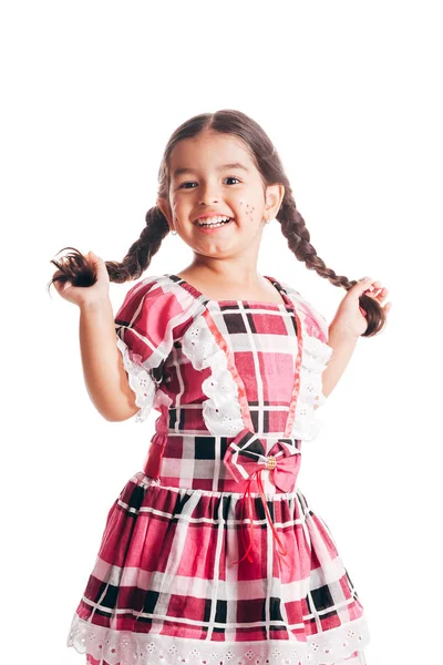 Menina Vestindo Roupas Tradicionais Para Festival Junho Isolado Fundo Branco — Fotografia de Stock