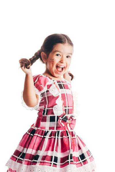 Niña Vestida Con Ropa Tradicional Para Festival Junio Aislada Sobre —  Fotos de Stock