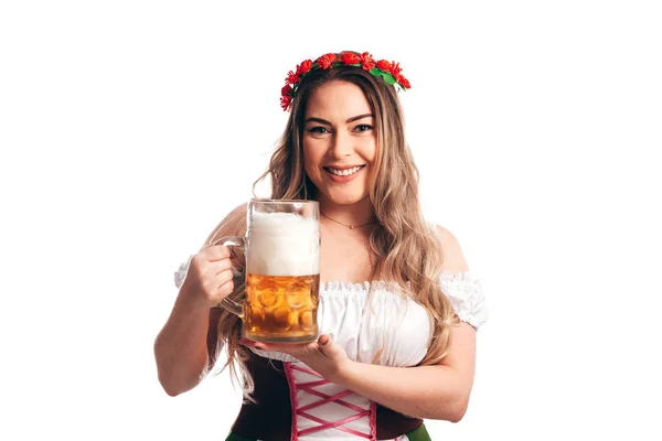 Bavorské Žena Oslava Oktoberfestu Izolovaných Bílém Pozadí — Stock fotografie