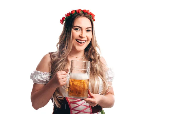 Wanita Bavaria Merayakan Oktoberfest Terisolasi Pada Latar Belakang Putih — Stok Foto