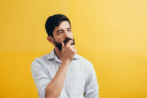 Pensive Bearded Man Yellow Background — Stock Photo, Image