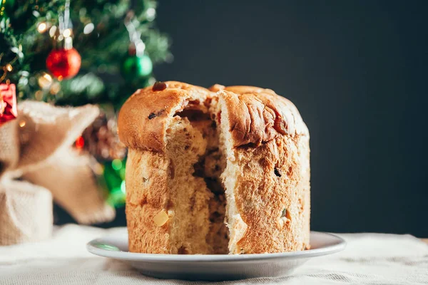 Bolo Natal Panettone Decorações Natal — Fotografia de Stock