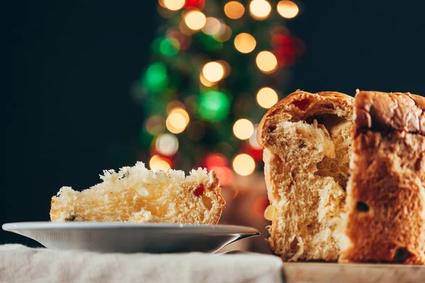 Christmas Tårta Panettone Och Jul Dekorationer — Stockfoto