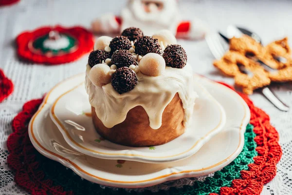 Bolo Natal Panettone Decorações Natal — Fotografia de Stock