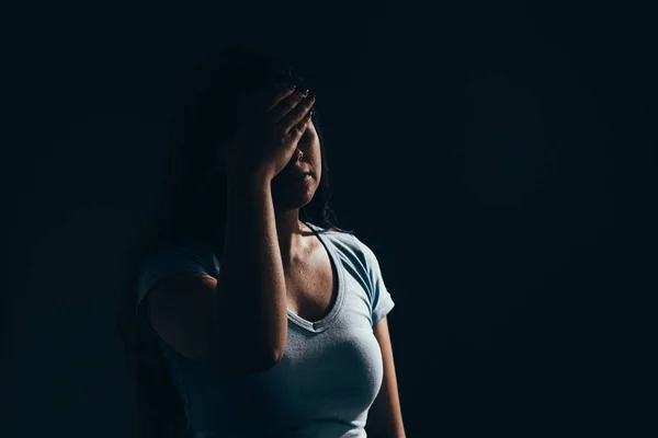 Sad Woman Dark Room Depression Anxiety Disorder Concept — Stock Photo, Image
