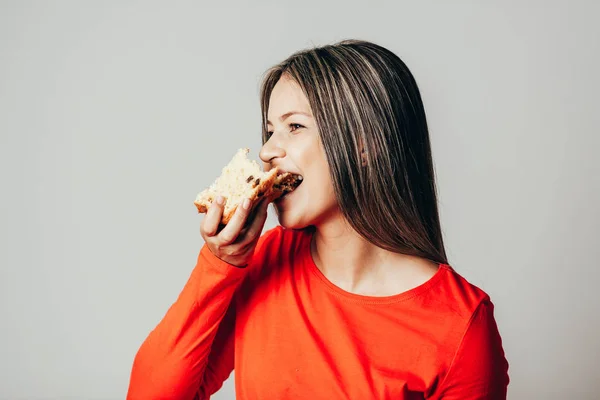 Brazilian Young Woman Eating Panettone Young Woman Eating Bread — Stock Photo, Image