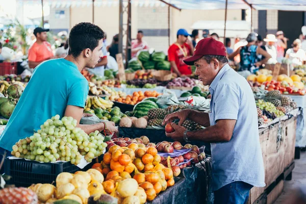 Sao Jose do Egito, Pernambuco, Brezilya - 29 Eylül 2018 - Brezilya yerel çiftçilere piyasa satıcı çalışır