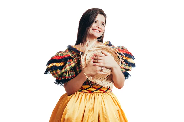 Brazylijska kobieta nosi typowe ubrania dla Festa Junina-J — Zdjęcie stockowe