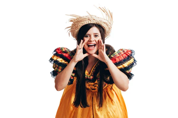 Brazilian woman wearing typical clothes for the Festa Junina — Stock Photo, Image