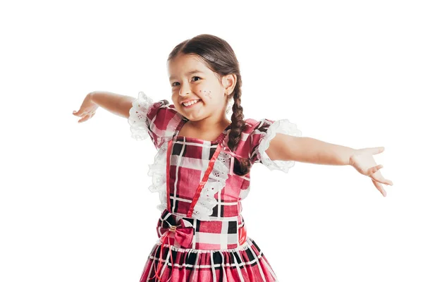 Menina vestindo roupas tradicionais para o Festival de junho isolado no fundo branco — Fotografia de Stock