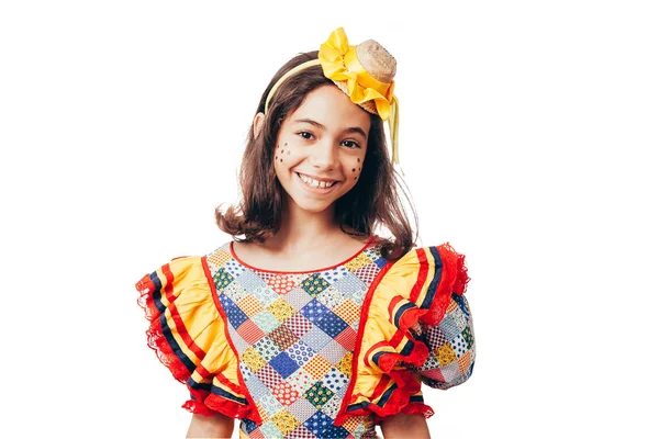 Menina brasileira vestindo roupas típicas para a Festa Junina - Ju — Fotografia de Stock