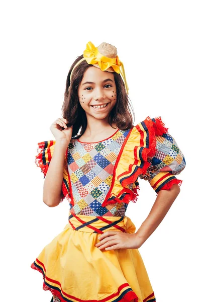 Chica brasileña vestida con ropa típica para la Festa Junina - Ju —  Fotos de Stock