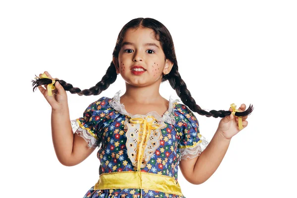 Menina brasileira vestindo roupas típicas para a Festa Junina - Ju — Fotografia de Stock