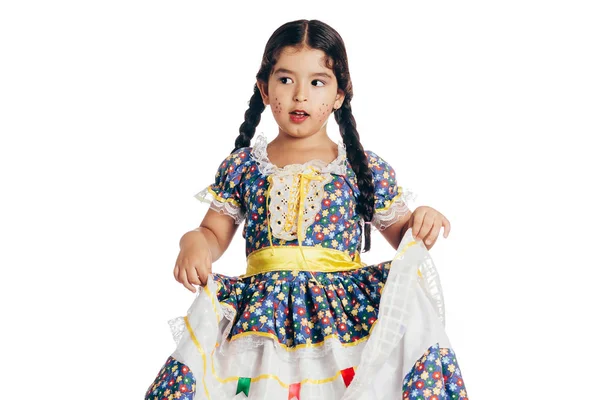 Brazil lány visel tipikus ruhákat a Festa Junina-Ju — Stock Fotó