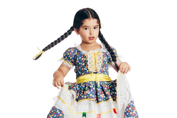 Brazilská dívka nosí typické oblečení pro Festu Juninu-Ju — Stock fotografie