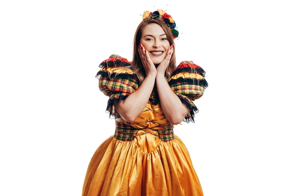 Brazilian woman wearing typical clothes for the Festa Junina - June festival — Stock Photo, Image