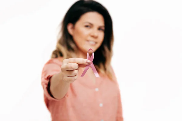 Concetto Assistenza Sanitaria Medicina Donna Con Nastro Rosa Sensibilizzazione Cancro — Foto Stock