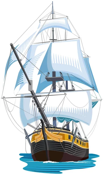 Vitorlás Hajó Elkülönített Színes Vektoros Illusztráció — Stock Vector