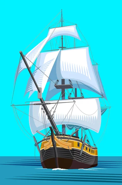 Yelkenli gemi gökyüzü ve denizin ortasında. Vektör çizim