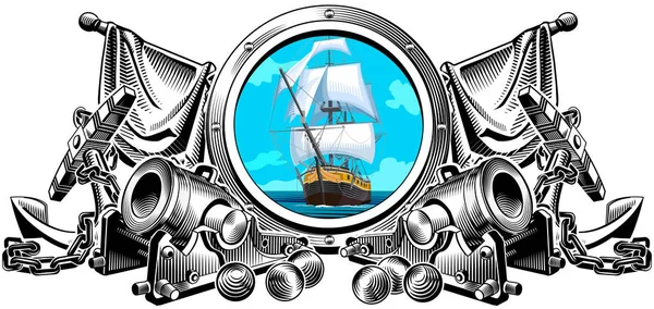 Ancien Concept Naval Illustration Vectorielle Arts Graphiques — Image vectorielle