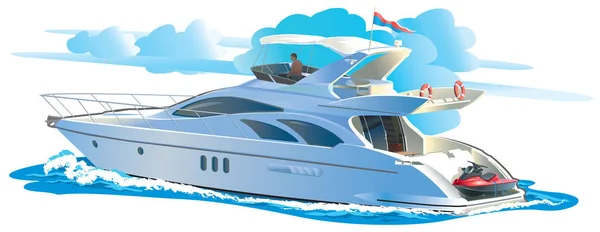 Illustrazione Vettoriale Colori Yacht Contro Cielo Con Nuvole — Vettoriale Stock