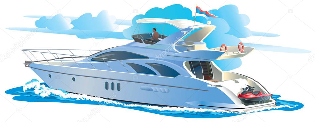 Color vector illustration Yacht against the sky with clouds