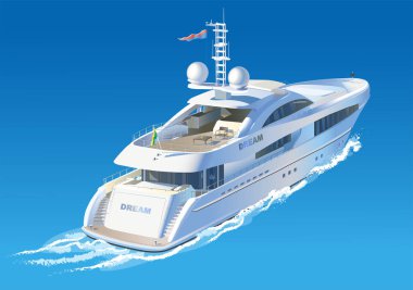 Renkli vektör çizimi. Yat denizde hareket ediyor.